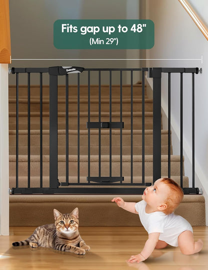 36 Inch Extra Tall Baby Gate with Cat Door, 29-40" Metal Dog Gate, Cat Gate for Stairs, Doorways, Auto Close Safety Gate with Pet Door, Easy Walk Thru, White