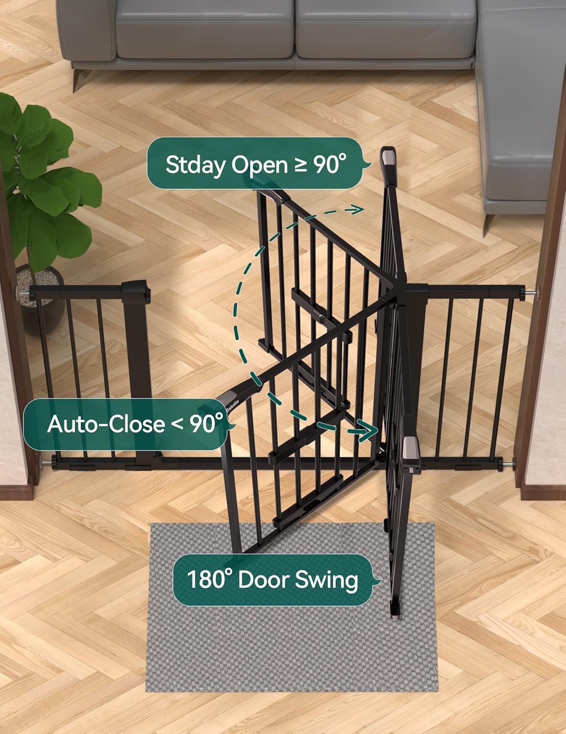 36 Inch Extra Tall Baby Gate with Cat Door, 29-40" Metal Dog Gate, Cat Gate for Stairs, Doorways, Auto Close Safety Gate with Pet Door, Easy Walk Thru, White