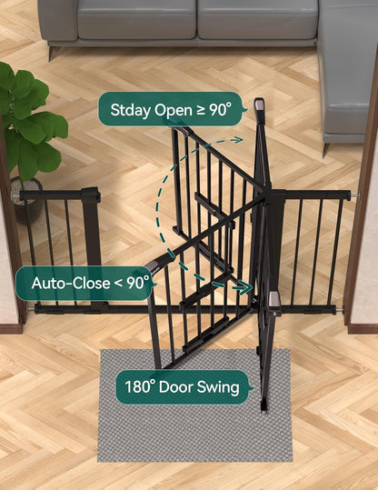 36 Inch Extra Tall Baby Gate with Cat Door, 29-40" Metal Dog Gate, Cat Gate for Stairs, Doorways, Auto Close Safety Gate with Pet Door, Easy Walk Thru, White