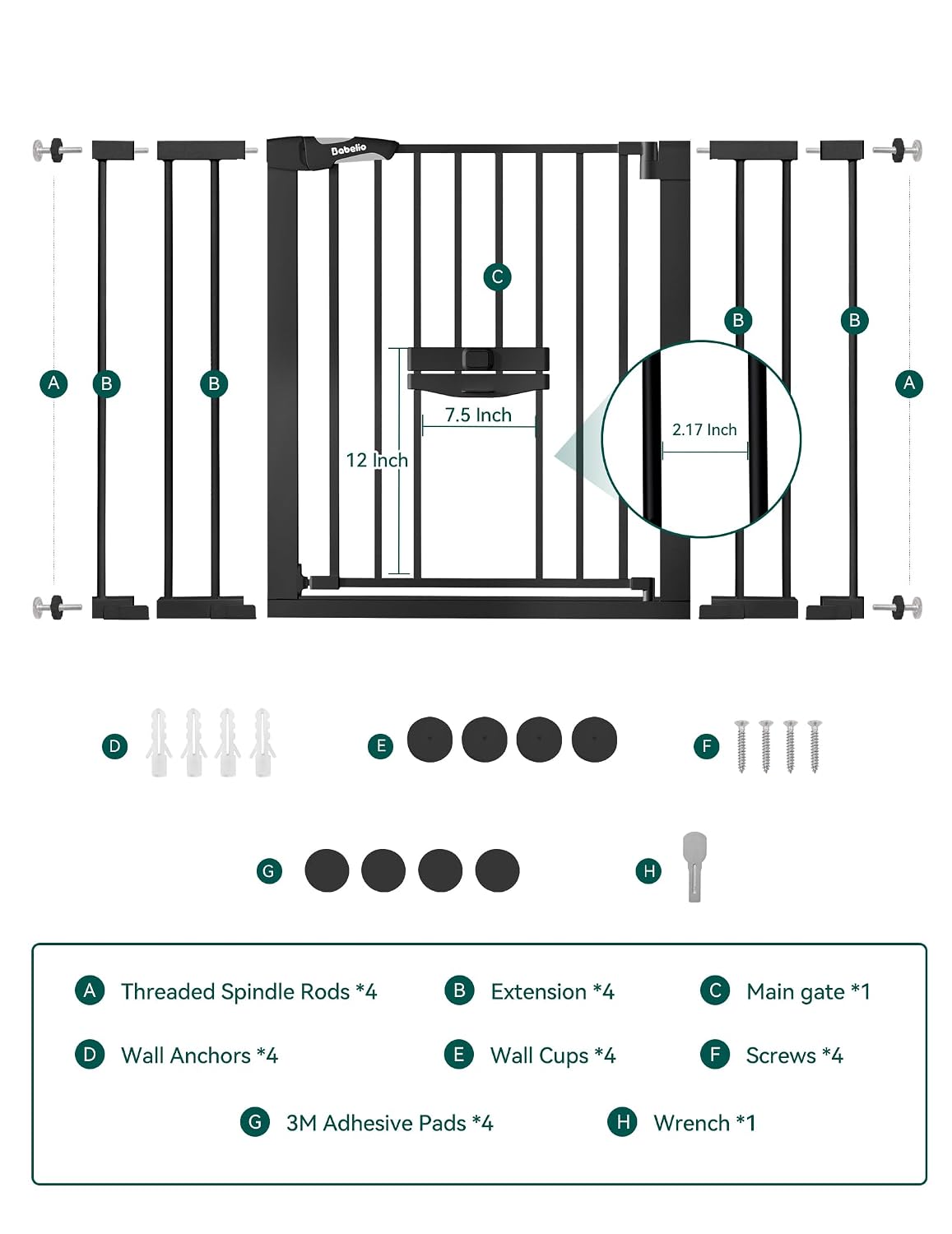 36 Inch Extra Tall Baby Gate with Cat Door, 29-40" Metal Dog Gate, Cat Gate for Stairs, Doorways, Auto Close Safety Gate with Pet Door, Easy Walk Thru, White