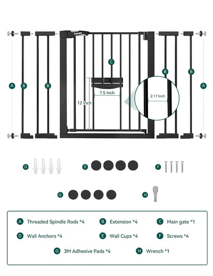 36 Inch Extra Tall Baby Gate with Cat Door, 29-40" Metal Dog Gate, Cat Gate for Stairs, Doorways, Auto Close Safety Gate with Pet Door, Easy Walk Thru, White