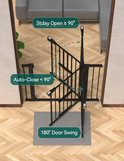 36 Inch Extra Tall Baby Gate with Cat Door, 29-40" Metal Dog Gate, Cat Gate for Stairs, Doorways, Auto Close Safety Gate with Pet Door, Easy Walk Thru, White