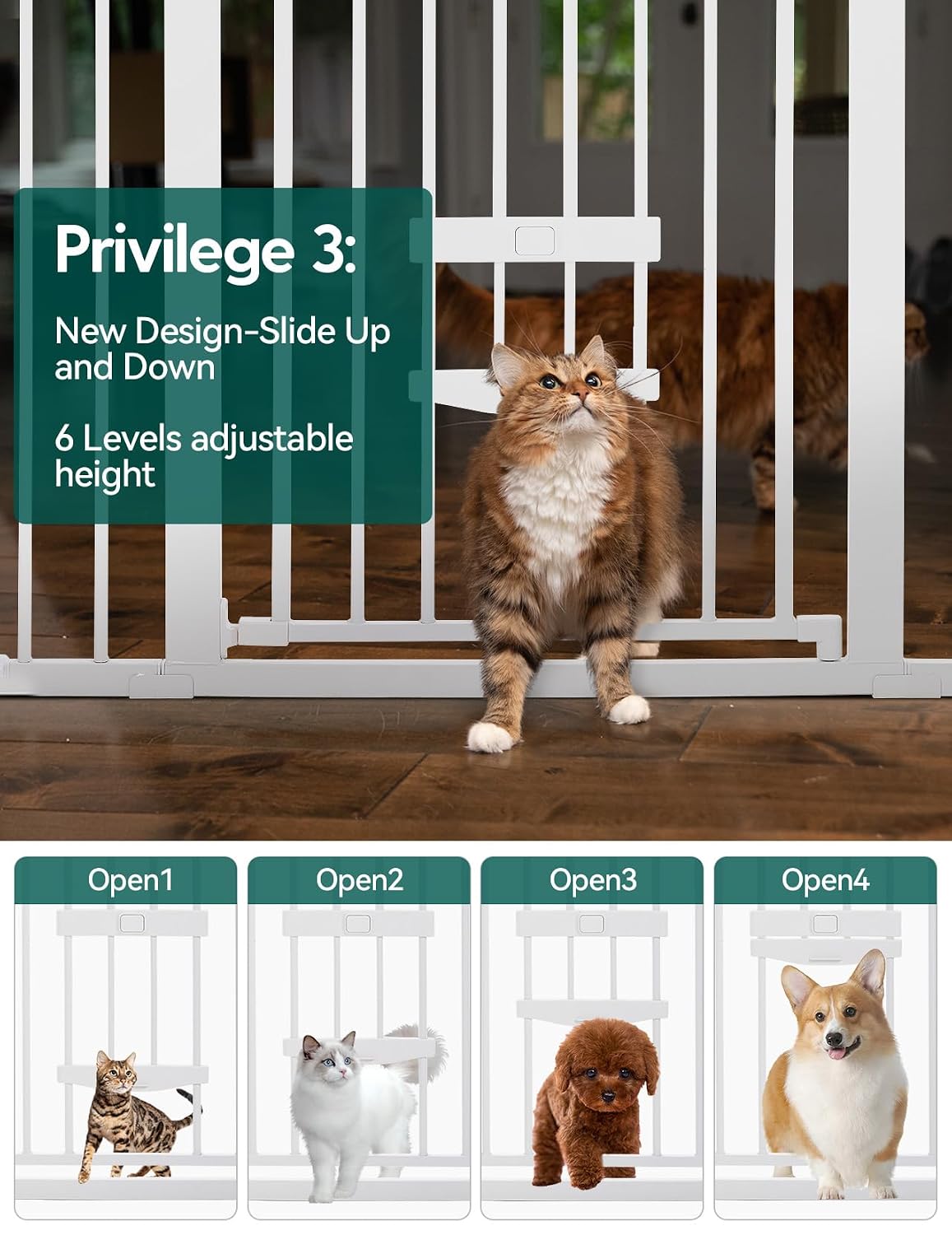 36 Inch Extra Tall Baby Gate with Cat Door, 29-40" Metal Dog Gate, Cat Gate for Stairs, Doorways, Auto Close Safety Gate with Pet Door, Easy Walk Thru, White