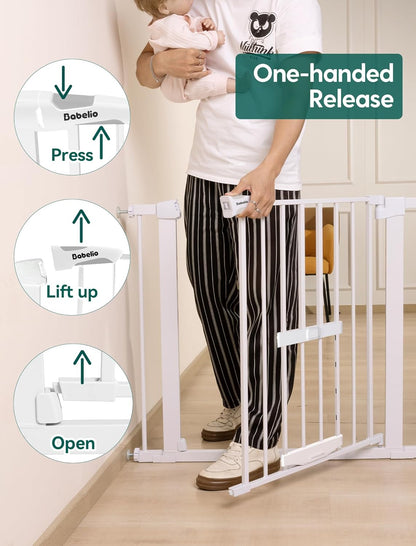 36 Inch Extra Tall Baby Gate with Cat Door, 29-40" Metal Dog Gate, Cat Gate for Stairs, Doorways, Auto Close Safety Gate with Pet Door, Easy Walk Thru, White