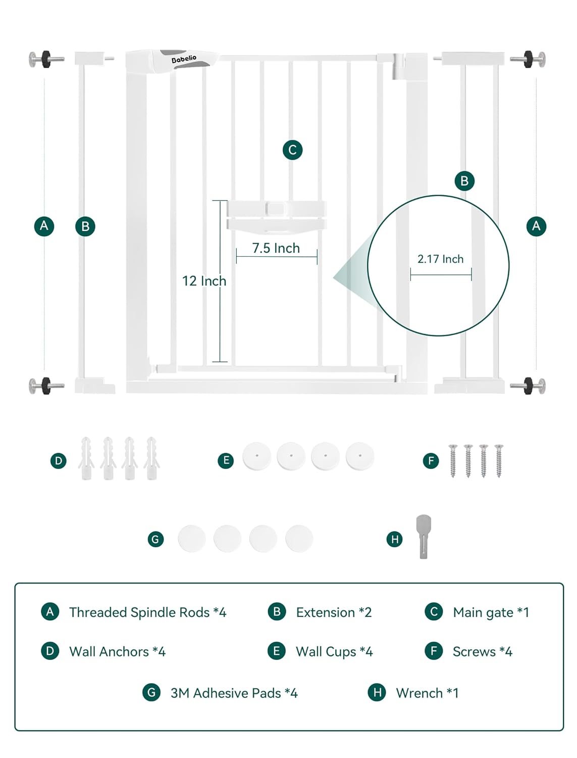 36 Inch Extra Tall Baby Gate with Cat Door, 29-40" Metal Dog Gate, Cat Gate for Stairs, Doorways, Auto Close Safety Gate with Pet Door, Easy Walk Thru, White