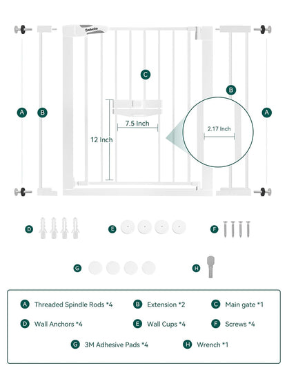 36 Inch Extra Tall Baby Gate with Cat Door, 29-40" Metal Dog Gate, Cat Gate for Stairs, Doorways, Auto Close Safety Gate with Pet Door, Easy Walk Thru, White