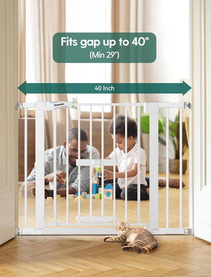 36 Inch Extra Tall Baby Gate with Cat Door, 29-40" Metal Dog Gate, Cat Gate for Stairs, Doorways, Auto Close Safety Gate with Pet Door, Easy Walk Thru, White