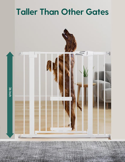 36 Inch Extra Tall Baby Gate with Cat Door, 29-40" Metal Dog Gate, Cat Gate for Stairs, Doorways, Auto Close Safety Gate with Pet Door, Easy Walk Thru, White