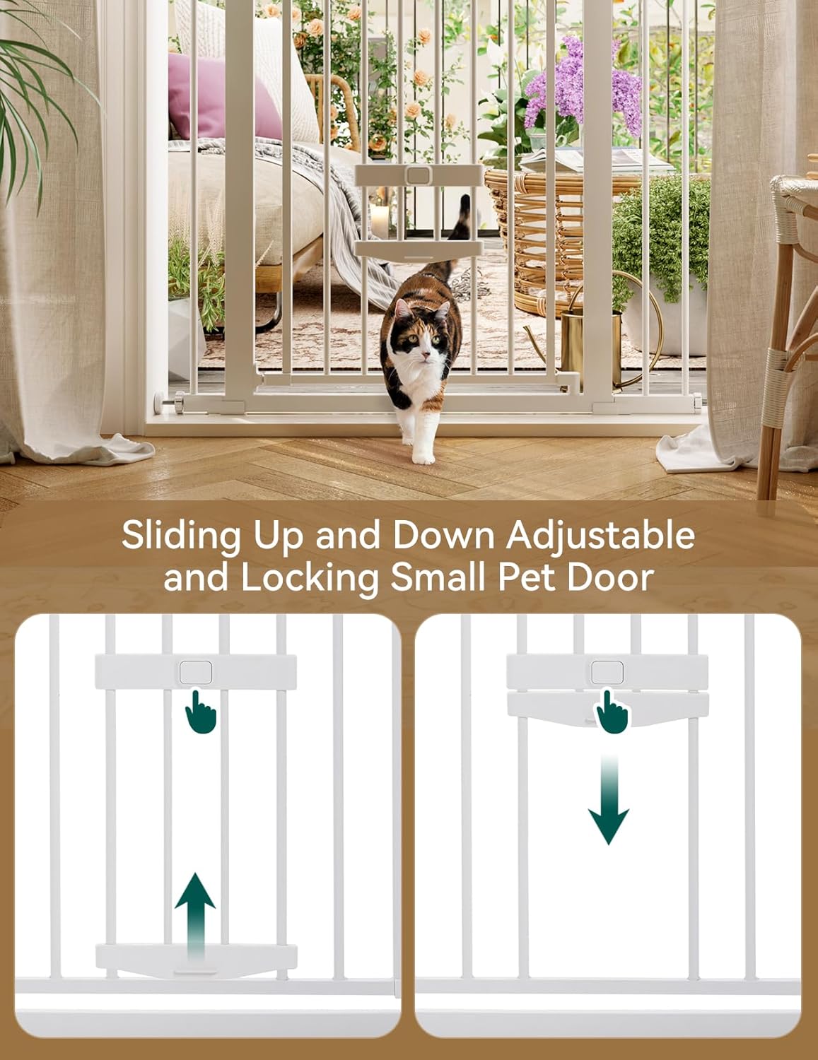 36 Inch Extra Tall Baby Gate with Cat Door, 29-40" Metal Dog Gate, Cat Gate for Stairs, Doorways, Auto Close Safety Gate with Pet Door, Easy Walk Thru, White