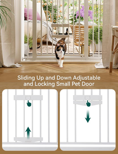 36 Inch Extra Tall Baby Gate with Cat Door, 29-40" Metal Dog Gate, Cat Gate for Stairs, Doorways, Auto Close Safety Gate with Pet Door, Easy Walk Thru, White