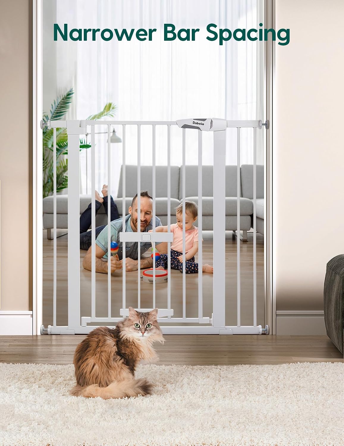36 Inch Extra Tall Baby Gate with Cat Door, 29-40" Metal Dog Gate, Cat Gate for Stairs, Doorways, Auto Close Safety Gate with Pet Door, Easy Walk Thru, White