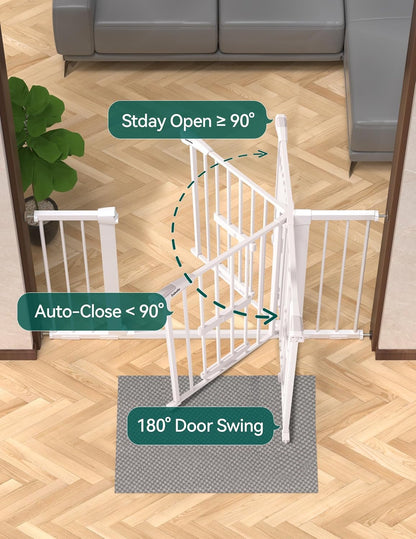 36 Inch Extra Tall Baby Gate with Cat Door, 29-40" Metal Dog Gate, Cat Gate for Stairs, Doorways, Auto Close Safety Gate with Pet Door, Easy Walk Thru, White