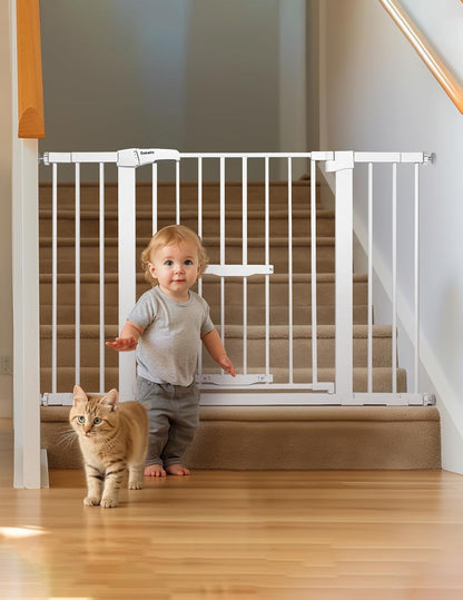 36 Inch Extra Tall Baby Gate with Cat Door, 29-40" Metal Dog Gate, Cat Gate for Stairs, Doorways, Auto Close Safety Gate with Pet Door, Easy Walk Thru, White