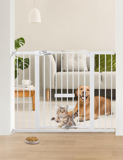 36 Inch Extra Tall Baby Gate with Cat Door, 29-40" Metal Dog Gate, Cat Gate for Stairs, Doorways, Auto Close Safety Gate with Pet Door, Easy Walk Thru, White