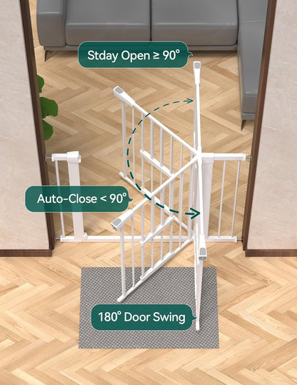 36 Inch Extra Tall Baby Gate with Cat Door, 29-40" Metal Dog Gate, Cat Gate for Stairs, Doorways, Auto Close Safety Gate with Pet Door, Easy Walk Thru, White