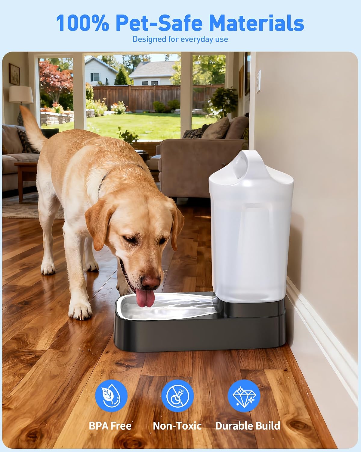 Automatic Dog Water Bowl Dispenser - 2.4 Gallon Gravity Pet Water Dispenser with 304 Stainless Steel Bowl, Dog Auto Feeders Bowls Self Waterer, Easy-Carry Handle for Large Dogs & Cats, Multi-Pet Home