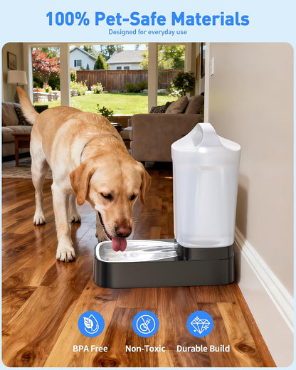 Automatic Dog Water Bowl Dispenser - 2.4 Gallon Gravity Pet Water Dispenser with 304 Stainless Steel Bowl, Dog Auto Feeders Bowls Self Waterer, Easy-Carry Handle for Large Dogs & Cats, Multi-Pet Home