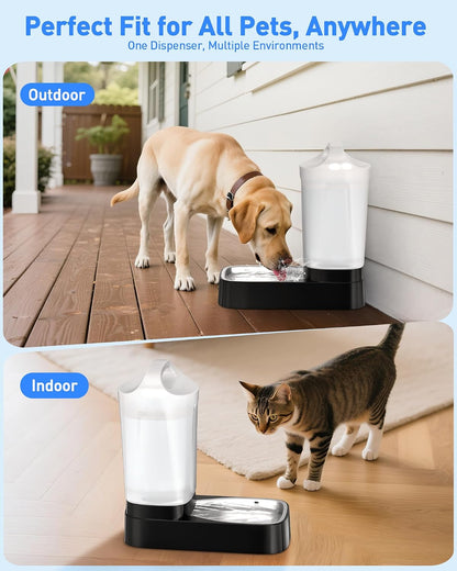 Automatic Dog Water Bowl Dispenser - 2.4 Gallon Gravity Pet Water Dispenser with 304 Stainless Steel Bowl, Dog Auto Feeders Bowls Self Waterer, Easy-Carry Handle for Large Dogs & Cats, Multi-Pet Home