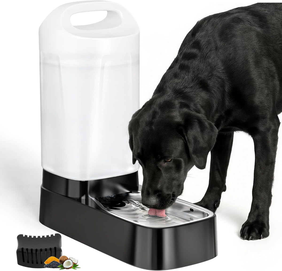 Automatic Dog Water Bowl Dispenser - 2.4 Gallon Gravity Pet Water Dispenser with 304 Stainless Steel Bowl, Dog Auto Feeders Bowls Self Waterer, Easy-Carry Handle for Large Dogs & Cats, Multi-Pet Home