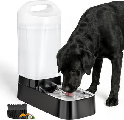 Automatic Dog Water Bowl Dispenser - 2.4 Gallon Gravity Pet Water Dispenser with 304 Stainless Steel Bowl, Dog Auto Feeders Bowls Self Waterer, Easy-Carry Handle for Large Dogs & Cats, Multi-Pet Home