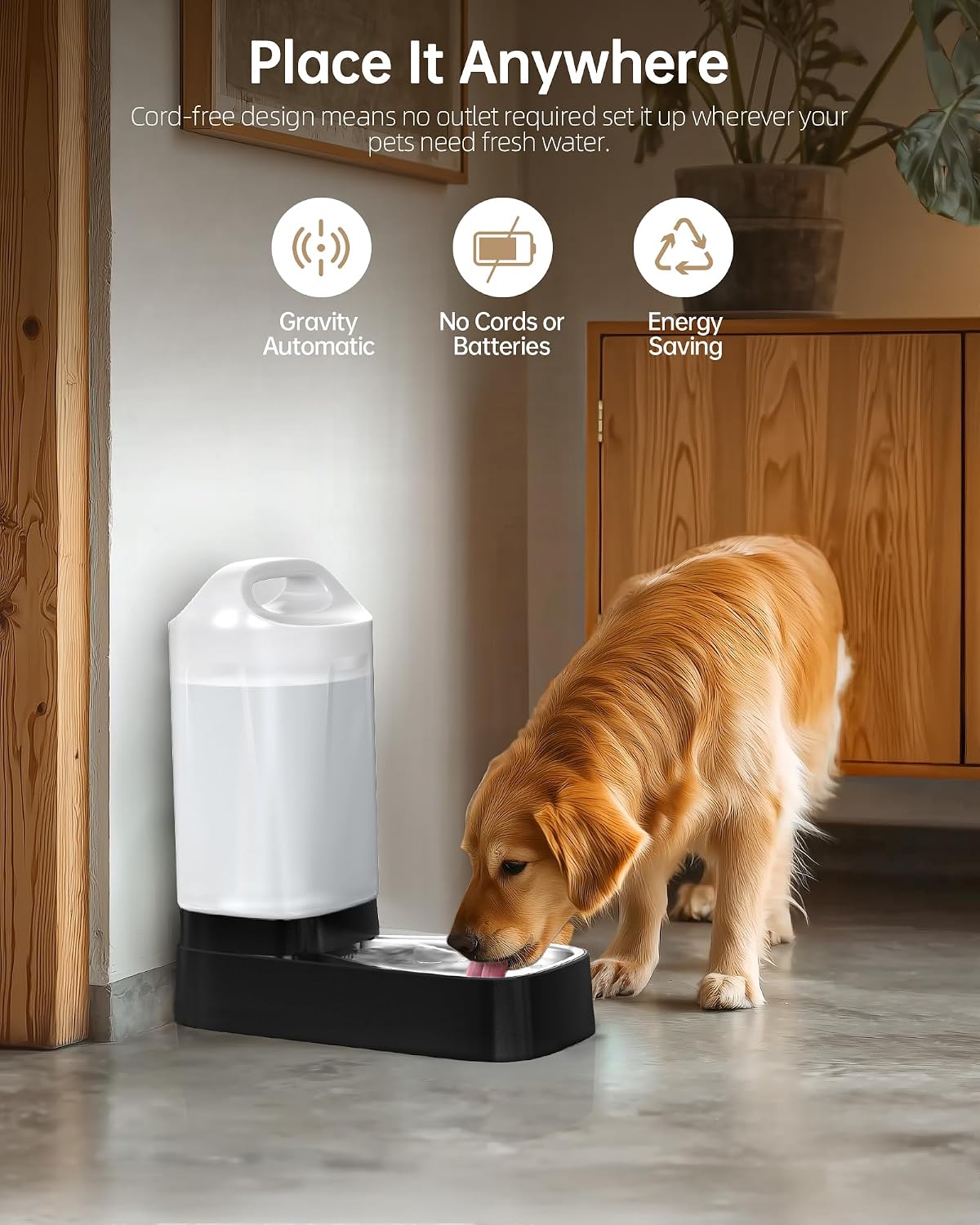 Automatic Dog Water Bowl Dispenser - 2.4 Gallon Gravity Pet Water Dispenser with 304 Stainless Steel Bowl, Dog Auto Feeders Bowls Self Waterer, Easy-Carry Handle for Large Dogs & Cats, Multi-Pet Home