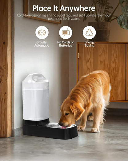 Automatic Dog Water Bowl Dispenser - 2.4 Gallon Gravity Pet Water Dispenser with 304 Stainless Steel Bowl, Dog Auto Feeders Bowls Self Waterer, Easy-Carry Handle for Large Dogs & Cats, Multi-Pet Home