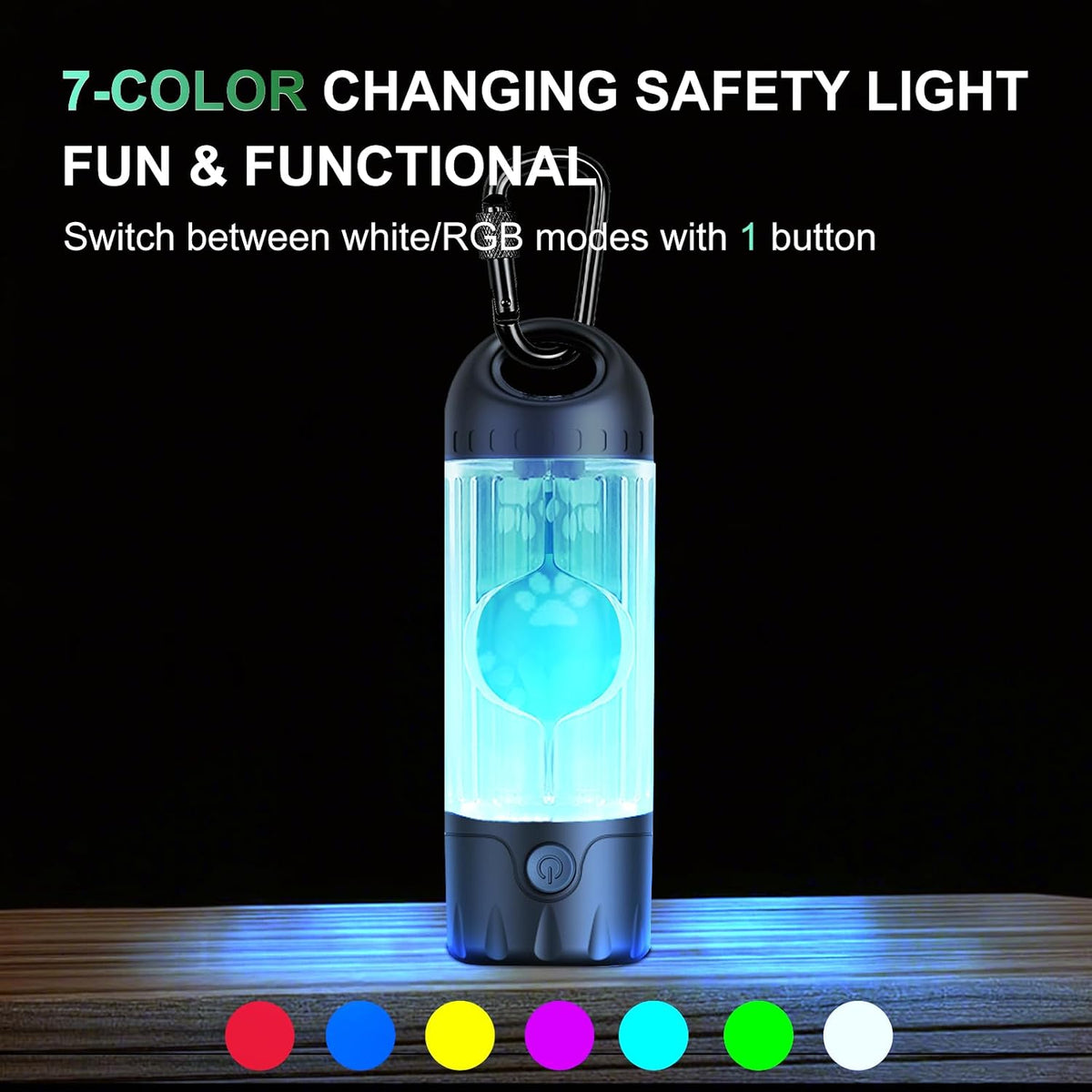 3-in-1 Dog Poop Bag Holder with Flashlight 7-Color, USB-C Rechargeable doggie bag holder for leash, IPX6 Waterproof Anti-Slip Clip Pet Waste Bag Dispenser for Walking (1 Dispenser, 30 Bags)