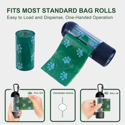 3-in-1 Dog Poop Bag Holder with Flashlight 7-Color, USB-C Rechargeable doggie bag holder for leash, IPX6 Waterproof Anti-Slip Clip Pet Waste Bag Dispenser for Walking (1 Dispenser, 30 Bags)