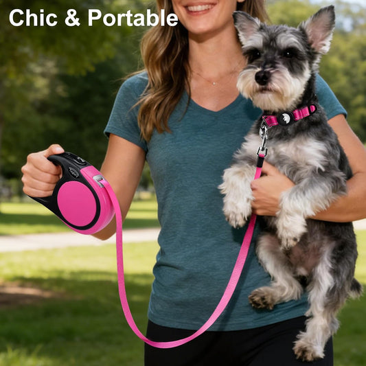 Retractable Dog Leash, One-Handed Brake, 16ft, Up to 44 lbs, Pink