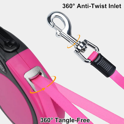 Retractable Dog Leash, One-Handed Brake, 16ft, Up to 44 lbs, Pink