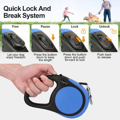 Retractable Dog Leash, One-Handed Brake, 16ft, Up to 44 lbs, Pink