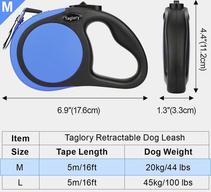 Retractable Dog Leash, One-Handed Brake, 16ft, Up to 44 lbs, Pink