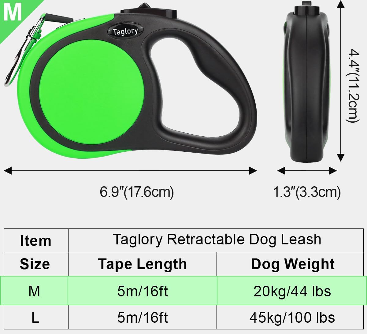 Retractable Dog Leash, One-Handed Brake, 16ft, Up to 44 lbs, Pink