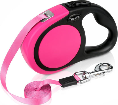 Retractable Dog Leash, One-Handed Brake, 16ft, Up to 44 lbs, Pink