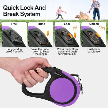 Retractable Dog Leash, One-Handed Brake, 16ft, Up to 44 lbs, Pink