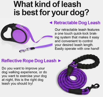 Retractable Dog Leash, One-Handed Brake, 16ft, Up to 44 lbs, Pink