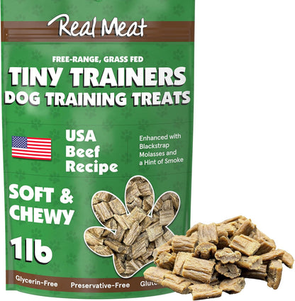 Real Meat Tiny Trainer Bites Dog Treats - 1lb of USA-Made Soft & Chewy Air-Dried Beef Training Treats for Dogs & Puppies - All-Natural Grain-Free Dog Training Treats With Free-Range Grass-Fed Beef