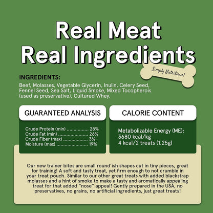 Real Meat Tiny Trainer Bites Dog Treats - 1lb of USA-Made Soft & Chewy Air-Dried Beef Training Treats for Dogs & Puppies - All-Natural Grain-Free Dog Training Treats With Free-Range Grass-Fed Beef