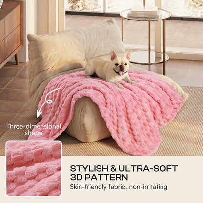300GSM Fleece Dog Blanket Washable Soft Pcs3-Grey/White/Pink, S