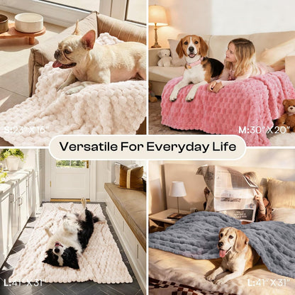300GSM Fleece Dog Blanket Washable Soft Pcs3-Grey/White/Pink, S