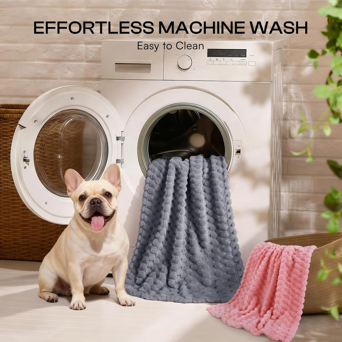 300GSM Fleece Dog Blanket Washable Soft Pcs3-Grey/White/Pink, S