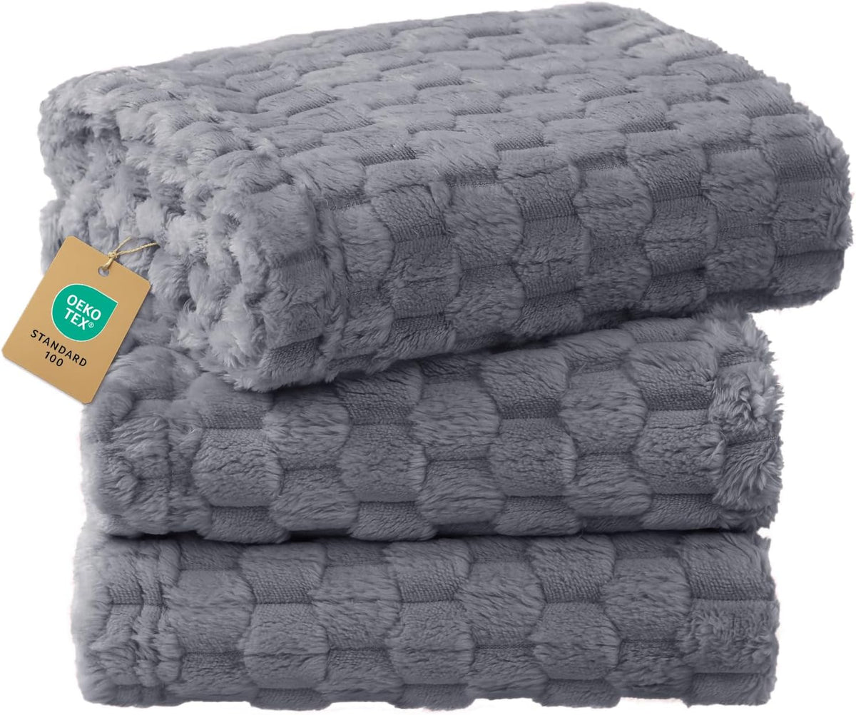 300GSM Fleece Dog Blanket Washable Soft Pcs3-Grey/White/Pink, S
