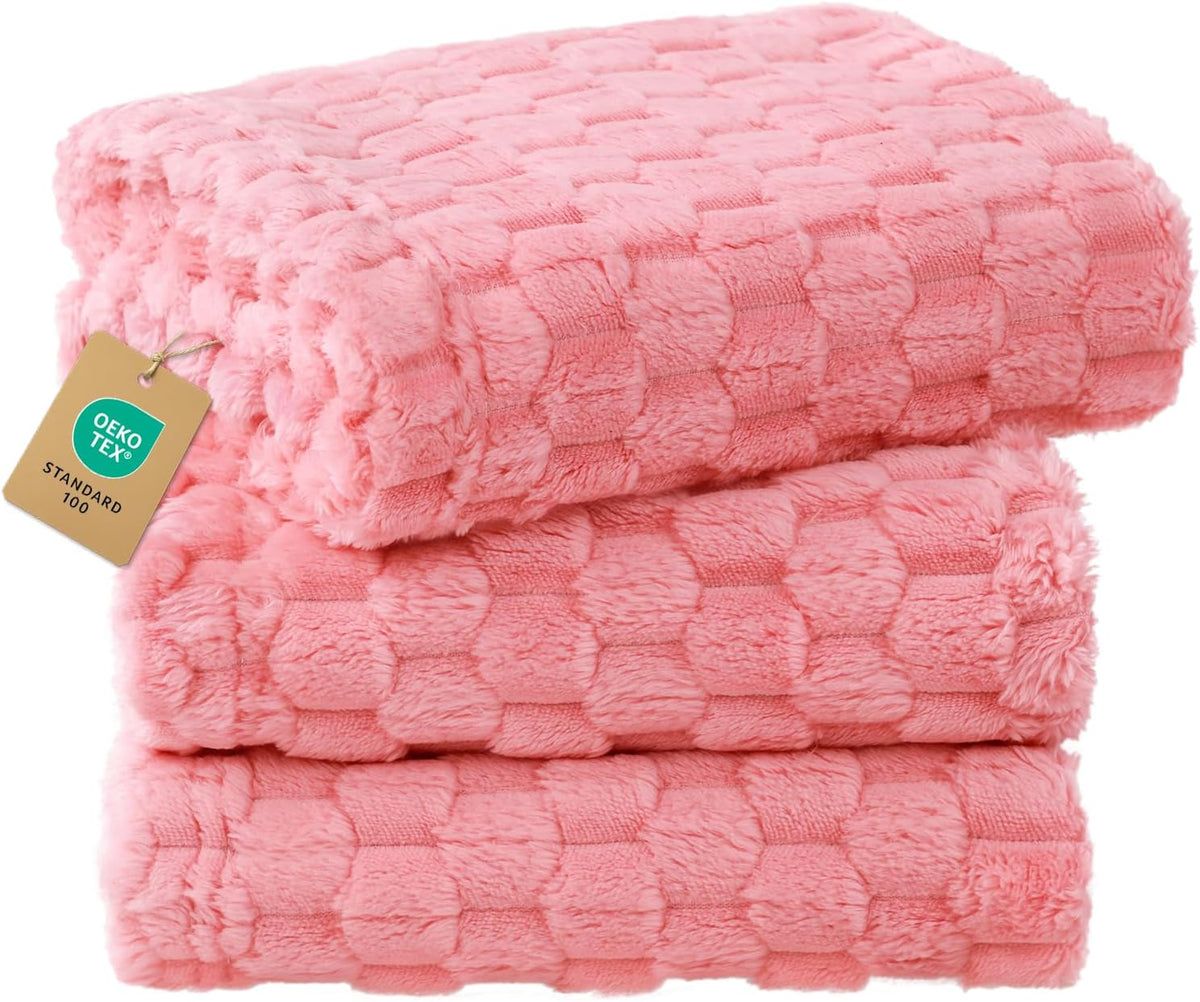 300GSM Fleece Dog Blanket Washable Soft Pcs3-Grey/White/Pink, S