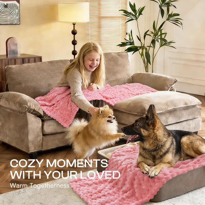 300GSM Fleece Dog Blanket Washable Soft Pcs3-Grey/White/Pink, S