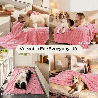 300GSM Fleece Dog Blanket Washable Soft Pcs3-Grey/White/Pink, S