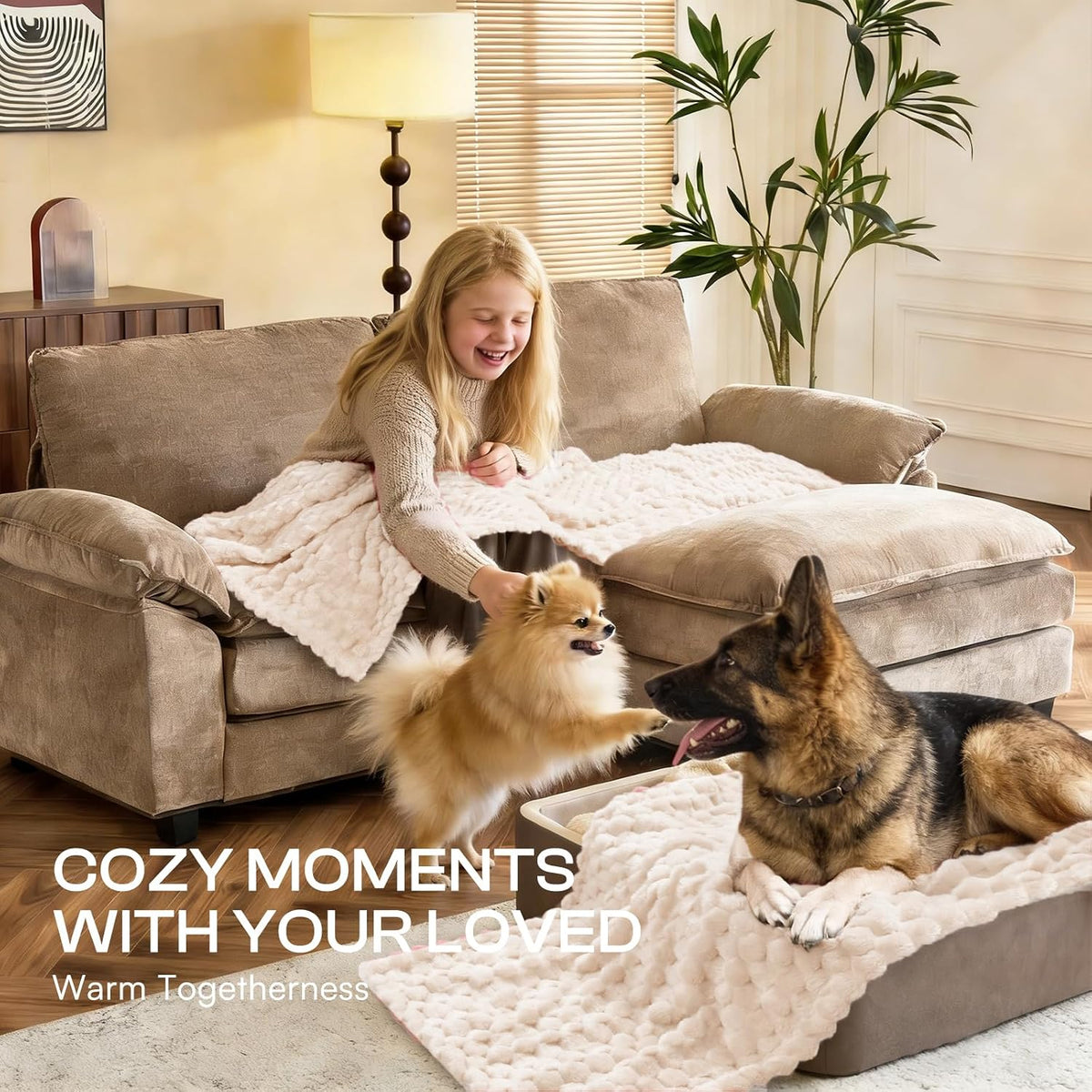 300GSM Fleece Dog Blanket Washable Soft Pcs3-Grey/White/Pink, S