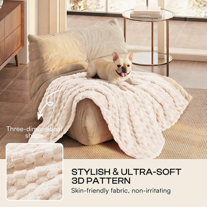 300GSM Fleece Dog Blanket Washable Soft Pcs3-Grey/White/Pink, S