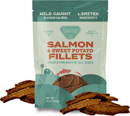 Salmon & Sweet Potato Fillets for Dogs – 8 oz, All-Natural Soft Chews, Wild-Caught Alaskan Salmon, Limited-Ingredient Dog Treats, Made in USA