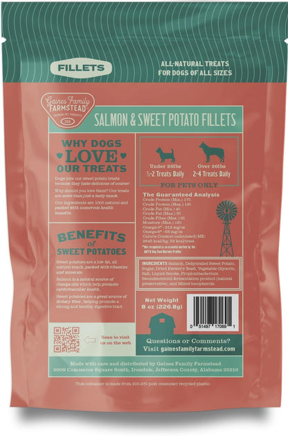 Salmon & Sweet Potato Fillets for Dogs – 8 oz, All-Natural Soft Chews, Wild-Caught Alaskan Salmon, Limited-Ingredient Dog Treats, Made in USA