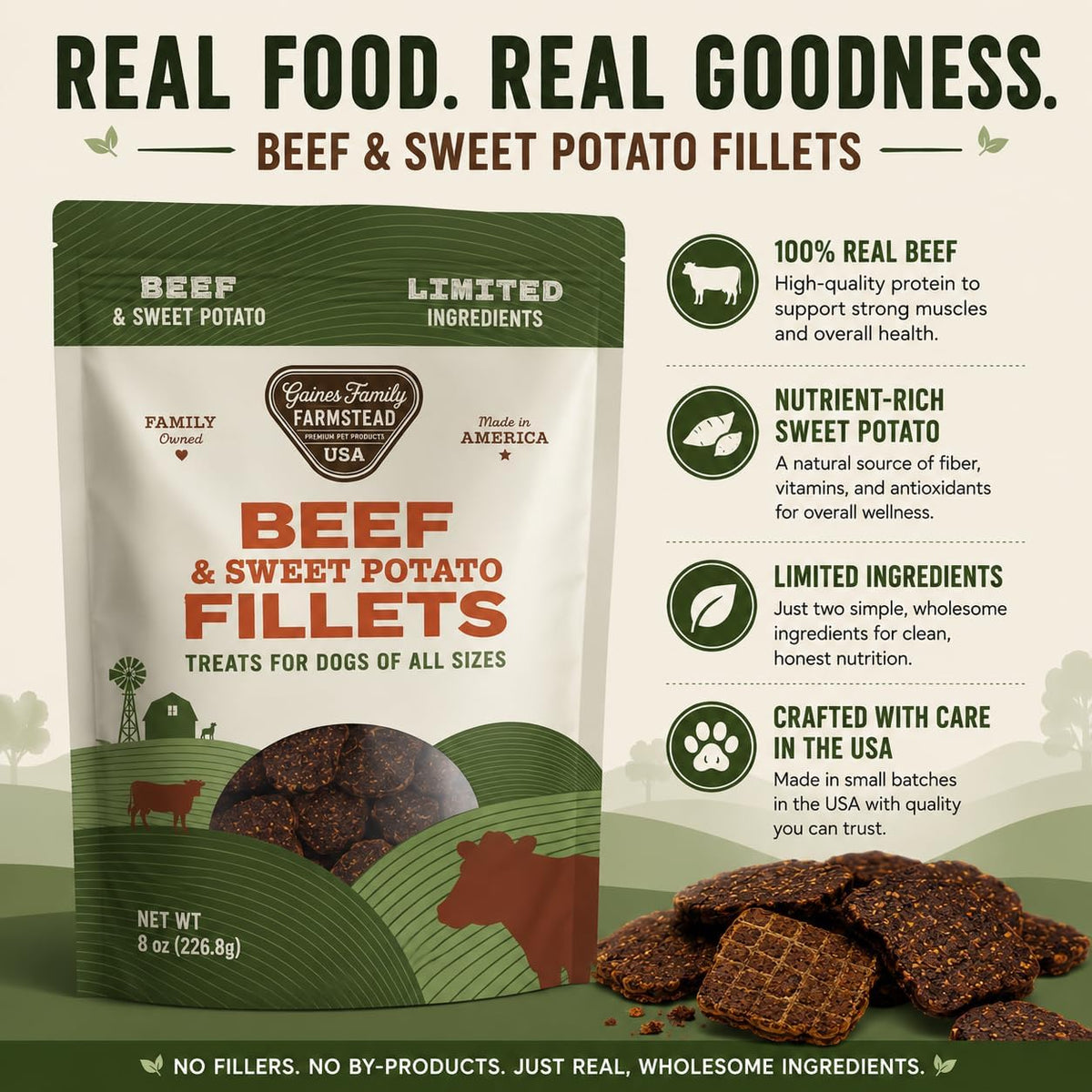 Salmon & Sweet Potato Fillets for Dogs – 8 oz, All-Natural Soft Chews, Wild-Caught Alaskan Salmon, Limited-Ingredient Dog Treats, Made in USA